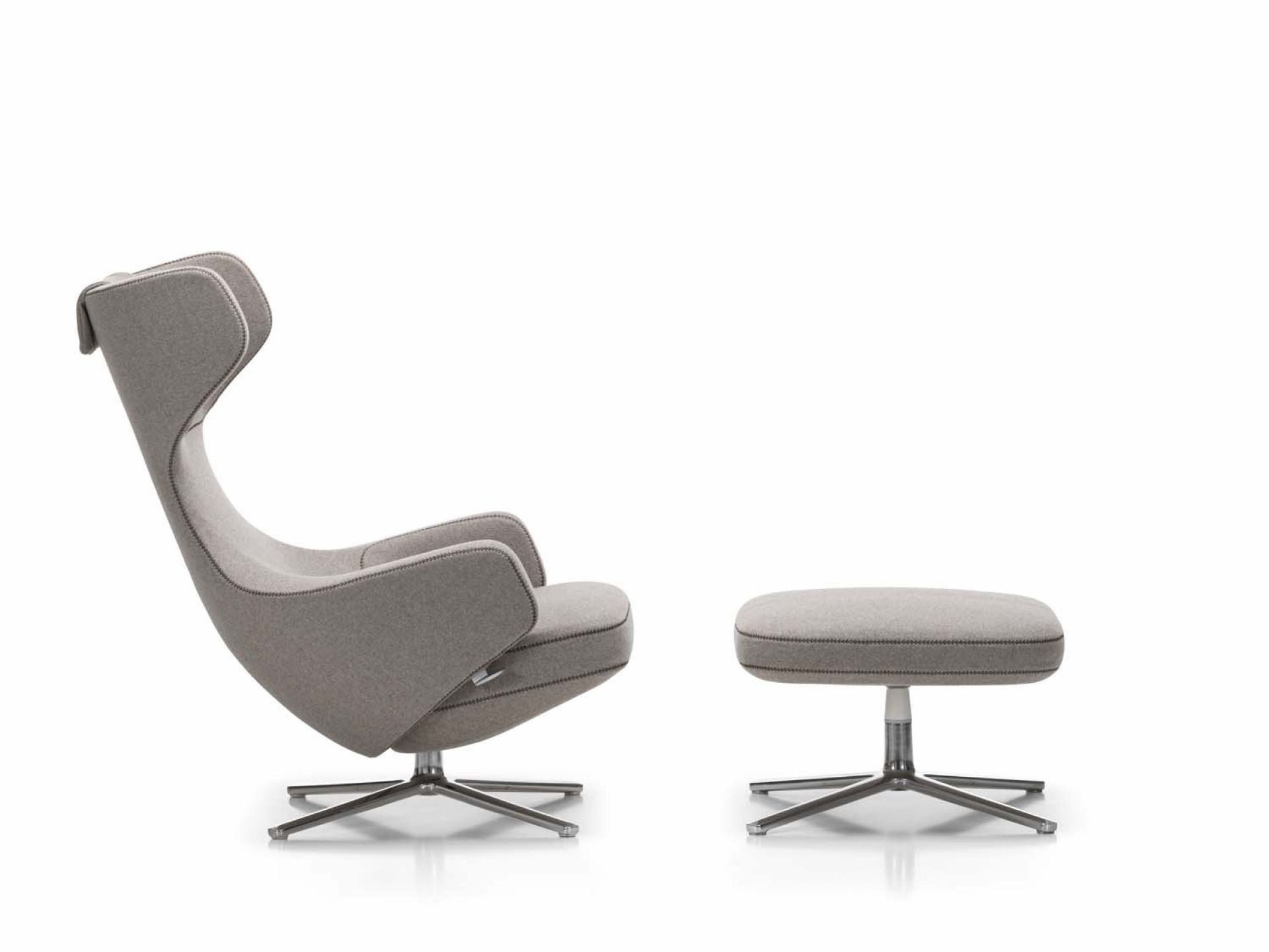 Grauer Grand Repos Sessel von Vitra mit Ottoman, Relaxsessel für Wohnzimmer und Büro.